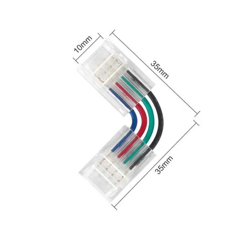 10mm L Shape 4-Pin LED Solderless Transparent Connectors Right Angle Corner Connector for 10mm RGB LED Strips