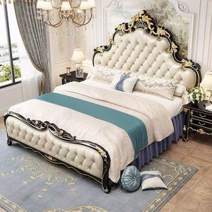 Muebles de Dormitorio Clásicos y Económicos, Estilo Europeo Moderno, Minimalista, de Lujo, Cama de Madera Maciza con Respaldo Suave y Almacenamiento - Product Image 3