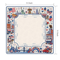Alas Mahjong Patriotik dengan Gambar Landmark Kota Amerika, Ukuran 31,5 Inci, Merah Putih Biru, Desain Patung Liberty NYC, Anti-Selip
