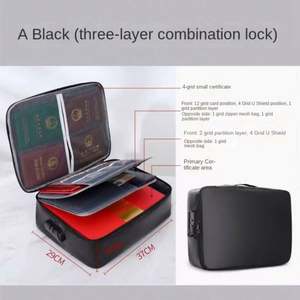 Water Resistant Fire Safe 3-layer Zipper Closure Office Home Large Storage Case <b>File</b> Organizer Fireproof <b>Document</b> Bag With Lock - Product Image 2