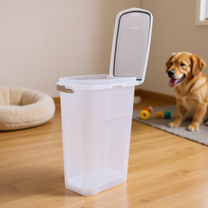 Baril alimentaire 40l transparent blanc en PET, conteneur de stockage pour animaux de compagnie - Product Image 3