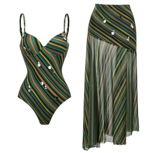 JSN 2026 Nouveau design personnalisé <span class=keywords><strong>Maillot</strong></span> <span class=keywords><strong>de</strong></span> <span class=keywords><strong>bain</strong></span> deux <span class=keywords><strong>pièces</strong></span> pour <span class=keywords><strong>femme</strong></span>, color block, rayé, à paillettes, avec robe <span class=keywords><strong>de</strong></span> <span class=keywords><strong>bain</strong></span> et ensemble bikini évidé - Product Image 4