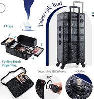 Valise de maquillage professionnelle 4 en 1 en aluminium, grande capacité, avec roulettes amovibles à 360° pour coiffeuse