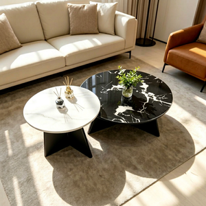 Modern <b>Nesting</b> <b>Coffee</b> <b>Table</b> Set <b>Round</b> Marble Top Metal Frame Contemporary Living Room Furniture - Product Image 1