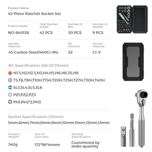 42-Piece 1/4 Inch Drive Industrial Grade <strong>Socket</strong> Ratchet Wrench Set Metric Extension Bar <strong>Bit</strong> <strong>Socket</strong> for Auto Repair Household Use - Product Image 5