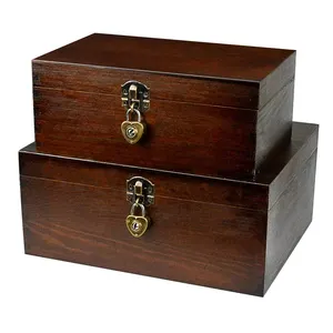 Hand gefertigte dekorative hölzerne Aufbewahrung koffer Schrank Container Klappdeckel Organizer Holz Andenken Boxen mit Schloss und Schlüsseln