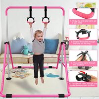 Set de Entrenamiento de Gimnasia para Niños Pequeños con Anillas y Barras de Monopatín, Altura Ajustable, Base Segura y Estable para Área de Juego Interior en Casa