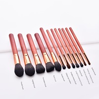 Pinceaux de maquillage en poils synthétiques avec logo personnalisé, OME, 12 pièces, manche en bois doré, logo personnalisé, faible MOQ, ensemble de pinceaux de maquillage de luxe dans un sac