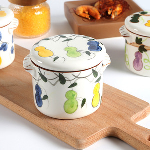 Ceramic Soup Stock <b>Pots</b> Hand Painted Gourd Design With <b>Lids</b> Double Handle Oven Safe Traditional Chinese Style - Product Image 3