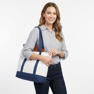 Bolsa de Lona Blanca y Azul Marino con Asa para el Hombro, Bolsa de Compras Grande para Uso Diario - Product Image 1