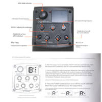 Sintonizador LCD con efectos de reverberación/demora/chorus/wide, preamplificador para guitarra acústica GT-4, pastilla piezoeléctrica, ecualizador de 3 bandas.