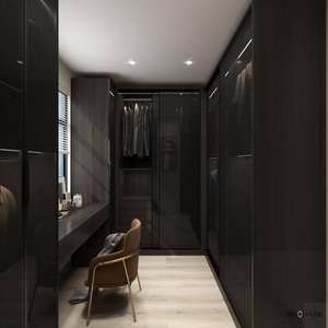 Modern Wardrobe Gray Glass Walkin Closet <strong>LED</strong> Strip Aluminium Closet System Wooden Board Storage Luxury Storage With Island - Product Image 2