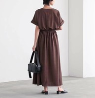 Robe longue décontractée pour femme à manches courtes, style japonais, col rond, protection UV, anti-plis, pour l'été et les vacances à la plage