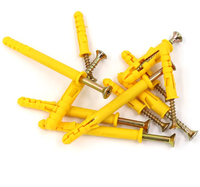 Petite cheville murale en plastique jaune, autoperceuse, à expansion, argentée, capacité 10 lb, pour usage en construction