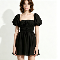 Robe Courte Femme Tendance Col Carré Manches Bouffantes, Taille Smockée Coupe Évasée, Idéale pour Fêtes et Tenues Quotidiennes, Personnalisation OEM