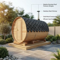 Sauna de Barril Ovalada de Cedro Rojo para Exteriores, Cabina de Sauna de Madera Sólida con Puerta Redonda, Ventanas Laterales Dobles, Base de Soporte de Madera, Sala de Spa