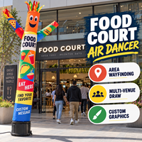 Ballon publicitaire gonflable Air Dancer pour centre commercial, idéal pour la signalisation d'itinéraires et la promotion multi-site, avec graphiques personnalisés pour affichage en centre commercial.