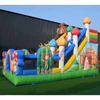 Maison de rebond gonflable commerciale sur le thème des contes de fées avec toboggan sec/humide et zone de saut combinée pour les fêtes en plein air