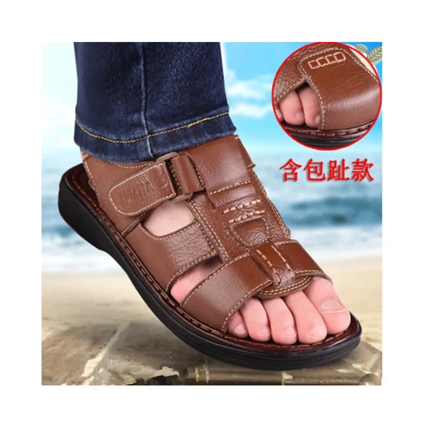 37-44 Size Black Brown Summer new arrival fashion breathable baotou men's casual leather sandals 387