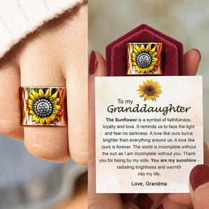 H216 <b>Sunflower</b> Cocktail <b>Ring</b> Enamel Inlay Unisex Fashion Jewelry Gift - Product Image 6