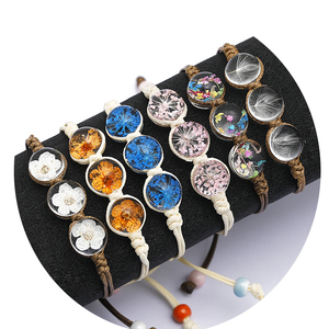 Nuovo Fatto A Mano <span class=keywords><strong>Bracciali</strong></span> di Fiori Secchi di Vetro Dei Monili della Sfera Del Tessuto Regolabile Ragazze Boho Braccialetto Con Fiore Secco - Product Image 1
