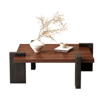 Table basse en bois massif de style mid-century avec structure métallique pour salon, mobilier pour petits espaces, style rétro français, mobilier moderne pour la maison