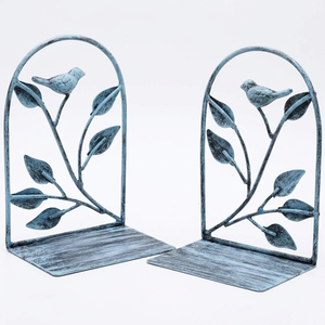 AK Brass <b>Rustic</b> Patina Leaf & Bird Metal Bookends Set Of 2 Decorative Book Ends for Living Room Table Home <b>Office</b> Decor - Product Image 2