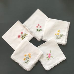 Saku Persegi Putih Katun Bordir Saputangan Saputangan Sapu Tangan Renda Trim - Product Image 1