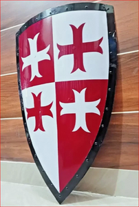 Escudo de Caballero Cruzado Medieval de Acero con Cruz Roja y Blanca - Product Image 4