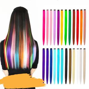 Extension per capelli a Clip dritte da 20 pollici per parrucchino sintetico colorato per ragazze - Product Image 1