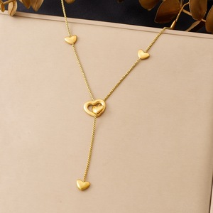 Heart Shape Gold Plated Stainless Steel Y Chain Necklace Long Tassel Pendant Daily Wear Gift Jewelry - Product Image 1