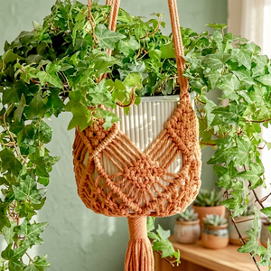 Porte-plante en macramé de haute qualité, fait main, en corde, avec pompons, décoration intérieure pour salon - Product Image 3