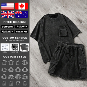 Ensemble T-shirt et short vintage délavé à l'acide KingSen de haute qualité, respirant, 2 pièces, streetwear pour homme - Product Image 2