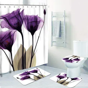 CF BS43 Custom Digital Printing Flower Design Bathroom Bath Mat Hotel Shower Curtains Waterproof Shower Curtain And Rugs Set