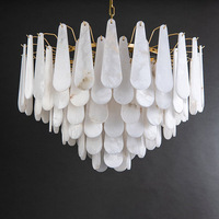 Lustre moderne en albâtre naturel, luminaire suspendu en faux marbre d'albâtre pour salon, restaurant, villa, hôtel