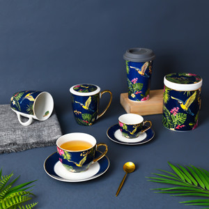 Commercio all'ingrosso di lusso in porcellana floreale caffè e tazzine Set oro reale cerchio sicuro per uso domestico e alberghi - Product Image 3