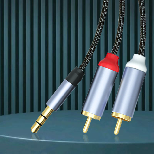 Portable 1m 2m 3.5mm Stereo to 2 RCA Aux Audio Cable Gold Plated Jacket Plug Extension Cord for Headphone Speaker Audio Adapter