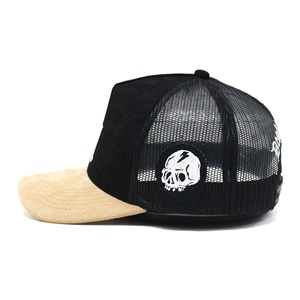 Casquette de camionneur bon marché Prate Label à 5 panneaux en velours suédé et maille avec broderie 3D personnalisée - Product Image 4