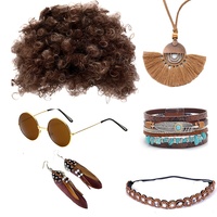 Conjunto de Discoteca de los 70, Incluye Collar con Símbolo de Dólar, Gafas de Sol, Bigote Falso, Afro, etc., para una Fiesta Retro Hip-hop de Halloween