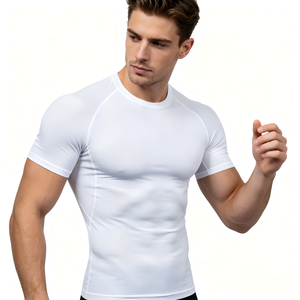 T-shirt formel blanc uni à manches courtes pour <span class=keywords><strong>homme</strong></span> en polyester/coton, imprimé sérigraphié, coupe ample, tricoté, design vierge - Product Image 2