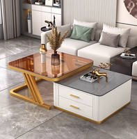 Table basse de luxe moderne avec plateau en verre et pierre, ensemble de salon tendance, nouveau design carré, rangement multifonctionnel pour les maisons compactes
