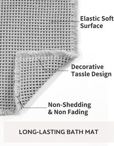 Waffle Solid Polyester <b>Bath</b> <b>Mats</b> Super <b>Absorbent</b> Non Slip with Tassels for Bathroom - Product Image 4