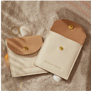 Sac de rangement pour bijoux de style coréen, sac de rangement pour bagues, colliers et boucles d'oreilles en microfibre bicolore, sac à bijoux haut de gamme avec fermoir à pression. - Product Image 2