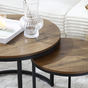 Set Of 2 Round <b>Coffee</b> <b>Tables</b> With Metal Frame Wood Top Nesting Side <b>Table</b> For Living Room Bedroom Apartment - Product Image 3