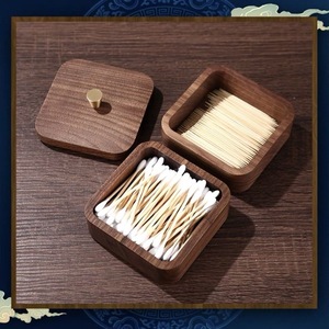 Boîte à cure-dents en bois massif avec couvercle pour cotons-tiges, fil dentaire, organiseur décoratif, ensemble de rangement - Product Image 3