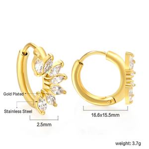 Pendientes de Aro Minimalistas al por Mayor, Chapados en Oro de 18K, de Acero Inoxidable, con Diseño de Gota de Agua y Flor de Circonita, Joyería de Moda para Mujer - Product Image 4