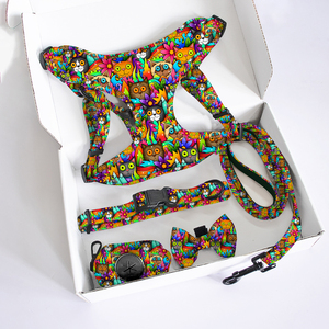 Collar ajustable de boutique de mascotas con estampado colorido para perro, arnés táctico grande para perro, chaleco, Correa resistente y kit de bolsa para caca de perro - Product Image 4