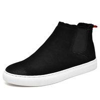 Bottes Chelsea Homme Chaussures Skateboard Montantes à Enfiler Automne Hiver Cuir Coton Rembourrées Bout Rond Mode Chaud Décontracté