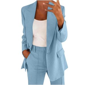 ZHEZHE femmes surdimensionné 2 pièces affaires tenues décontractées à manches longues ouvert avant revers col <span class=keywords><strong>Blazer</strong></span> pantalon ensemble travail pantalon costumes - Product Image 4