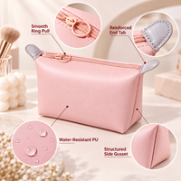 Pochette de maquillage imperméable en PU avec logo personnalisé, couleur bonbon, forme de dumpling, grande capacité, organiseur de voyage portable pour femmes
